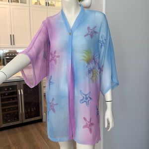 vintage tropical mix resort wear swimsuit cover-up M